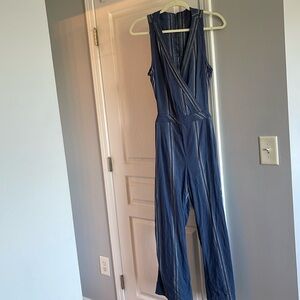 Free People Navy Striped Jumpsuit with open back